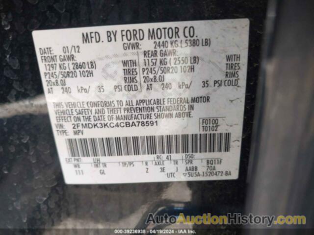 FORD EDGE LIMITED, 2FMDK3KC4CBA78591