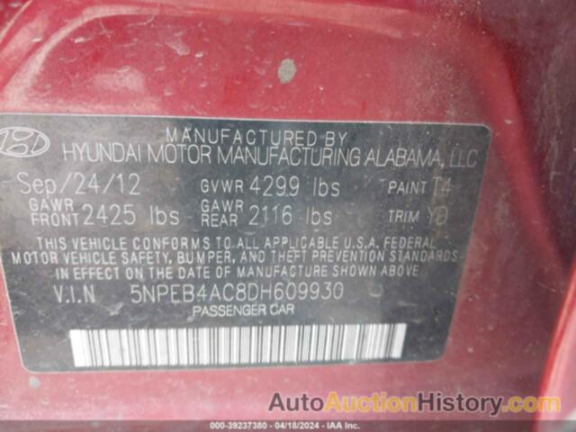 HYUNDAI SONATA GLS, 5NPEB4AC8DH609930