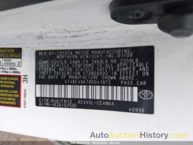 TOYOTA CAMRY LE, 4T4BE46K78R041872