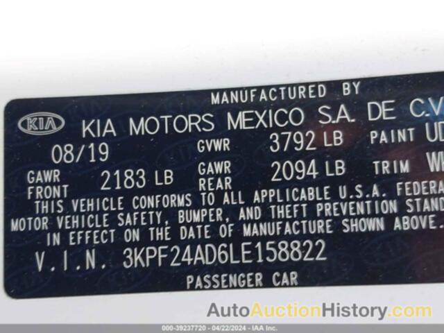 KIA FORTE FE/LXS, 3KPF24AD6LE158822