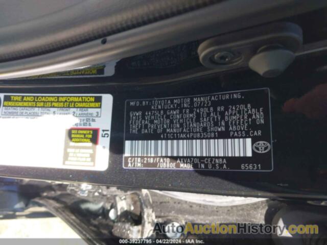 TOYOTA CAMRY LE, 4T1C11AK4PU835081