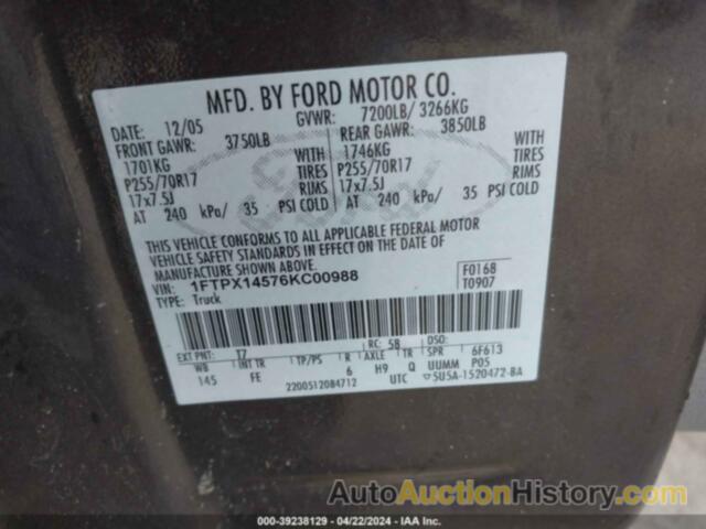 FORD F-150 FX4/LARIAT/XL/XLT, 1FTPX14576KC00988