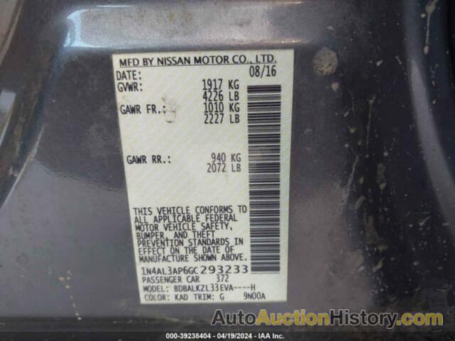 NISSAN ALTIMA 2.5/S/SV/SL/SR, 1N4AL3AP6GC293233