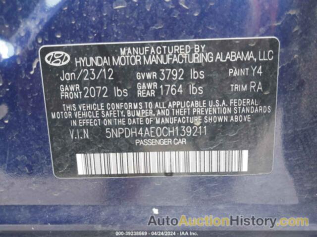 HYUNDAI ELANTRA GLS, 5NPDH4AE0CH139211