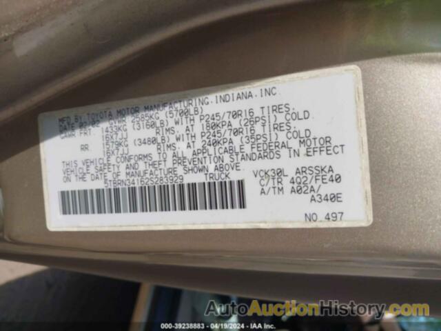 TOYOTA TUNDRA SR5, 5TBRN34162S283929