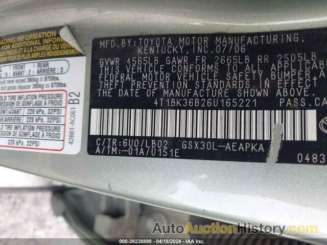 TOYOTA AVALON LIMITED, 4T1BK36B26U165221