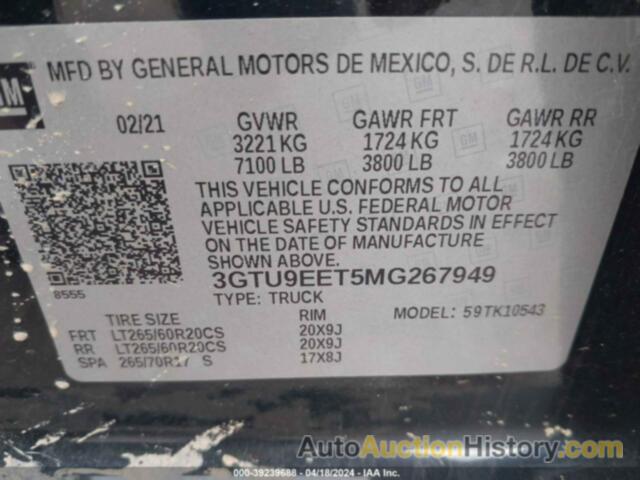 GMC SIERRA 1500 4WD  SHORT BOX AT4, 3GTU9EET5MG267949