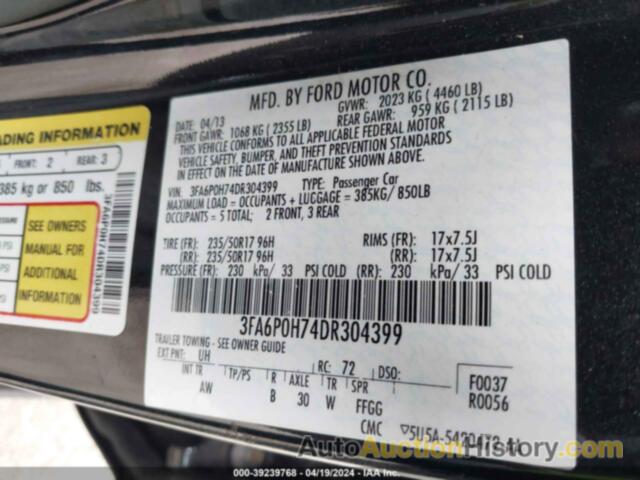 FORD FUSION SE, 3FA6P0H74DR304399