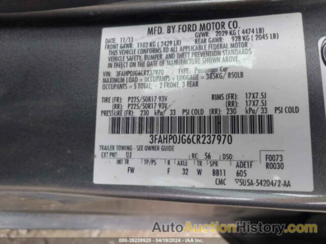 FORD FUSION SEL, 3FAHP0JG6CR237970