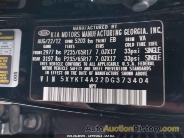 KIA SORENTO LX, 5XYKT4A22DG373404