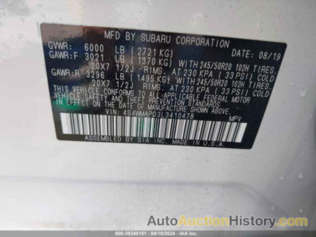 SUBARU ASCENT LIMITED, 4S4WMAPD3L3410478