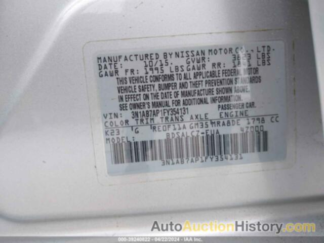 NISSAN SENTRA S, 3N1AB7AP1FY354131