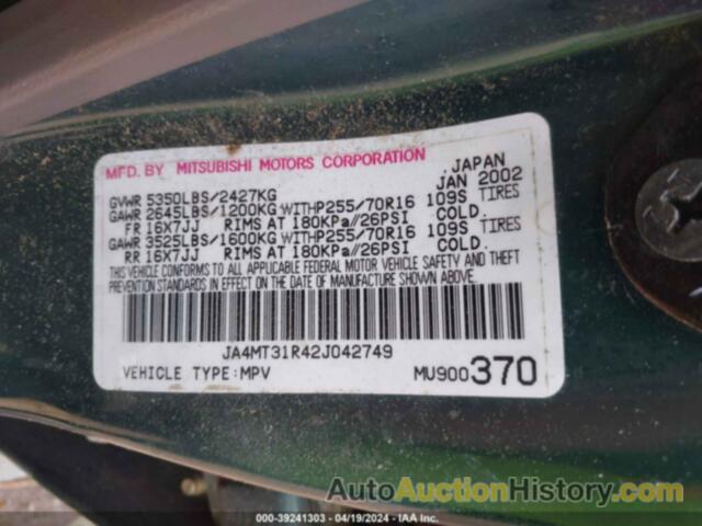 MITSUBISHI MONTERO SPORT XLS, JA4MT31R42J042749