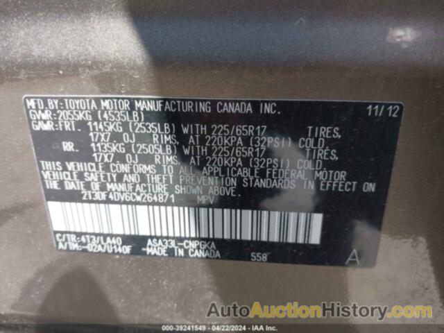 TOYOTA RAV4 LIMITED, 2T3DF4DV6CW264871