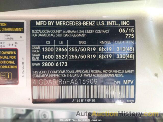 MERCEDES-BENZ ML 350, 4JGDA5JB6FA616909