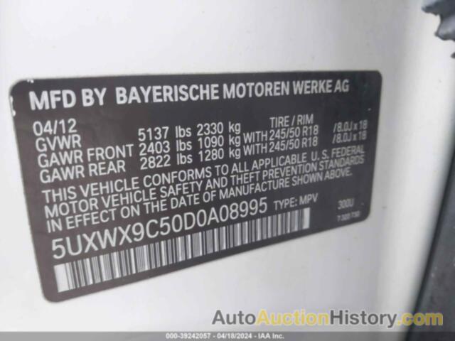 BMW X3 XDRIVE28I, 5UXWX9C50D0A08995