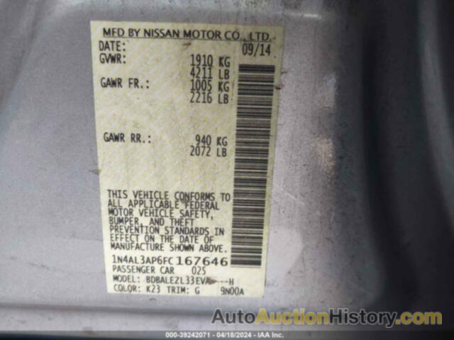 NISSAN ALTIMA 2.5 S, 1N4AL3AP6FC167646