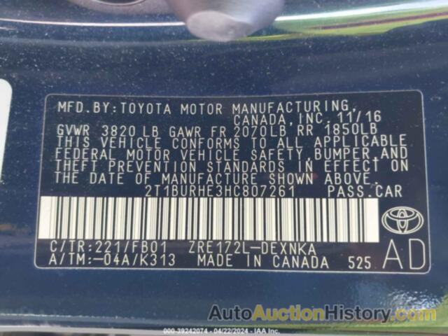 TOYOTA COROLLA LE, 2T1BURHE3HC807261