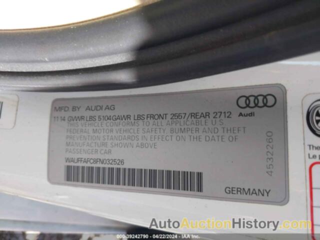 AUDI A6 PREMIUM, WAUFFAFC8FN032526