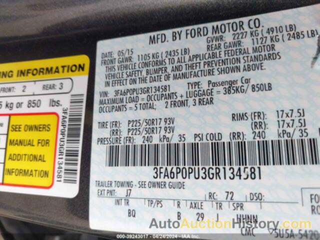 FORD FUSION ENERGI SE LUXURY, 3FA6P0PU3GR134581