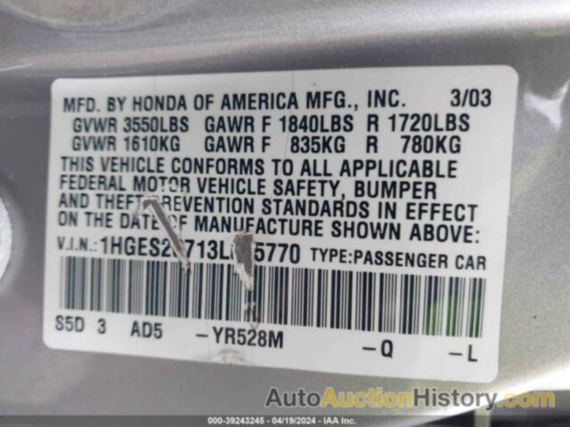 HONDA CIVIC EX, 1HGES26713L025770