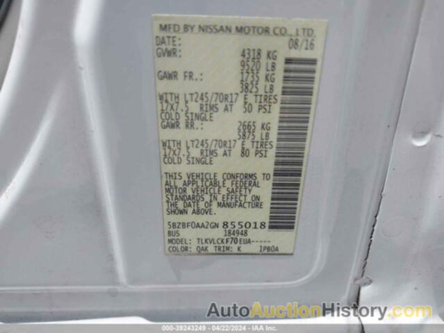 NISSAN NV PASSENGER NV3500 HD 3500 S/3500 SV, 5BZBF0AA2GN855018