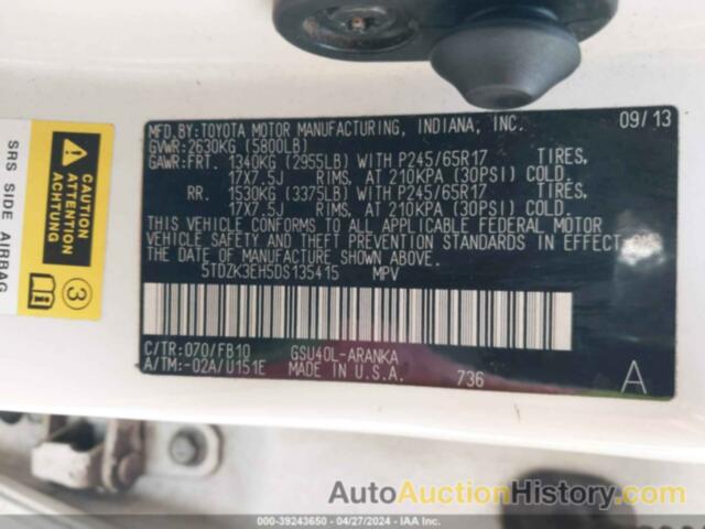 TOYOTA HIGHLANDER PLUS/SE, 5TDZK3EH5DS135415