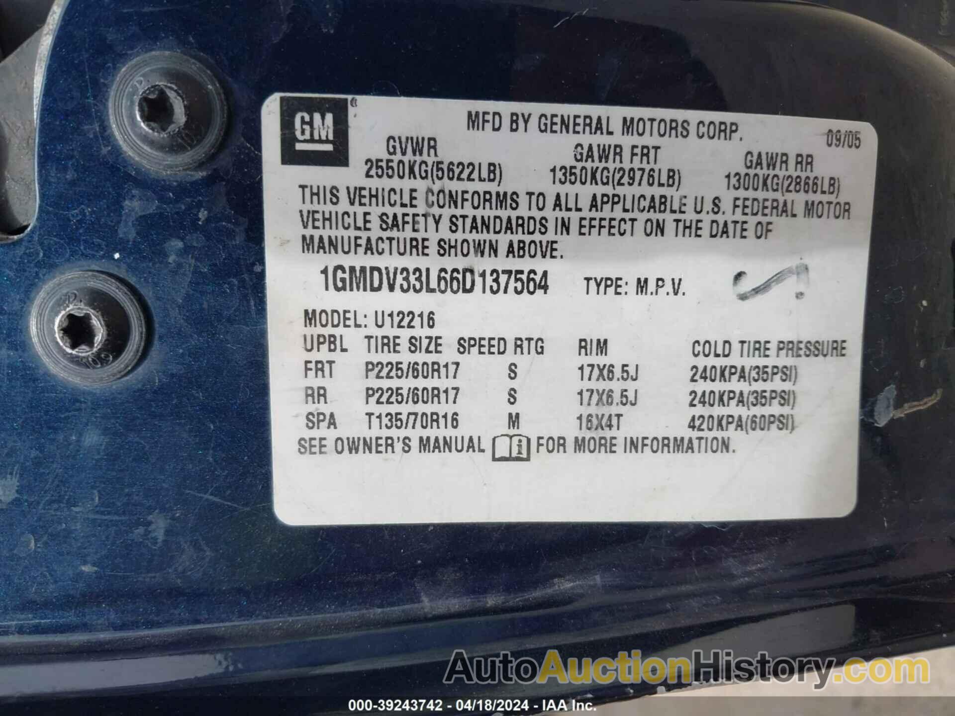 PONTIAC MONTANA SV6, 1GMDV33L66D137564