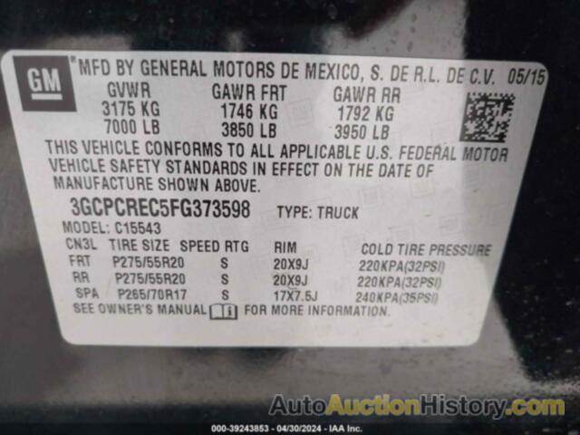 CHEVROLET SILVERADO 1500 1LT, 3GCPCREC5FG373598