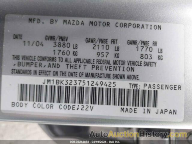 MAZDA MAZDA3 S, JM1BK323751249425