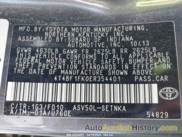 TOYOTA CAMRY LE, 4T4BF1FK0ER354401