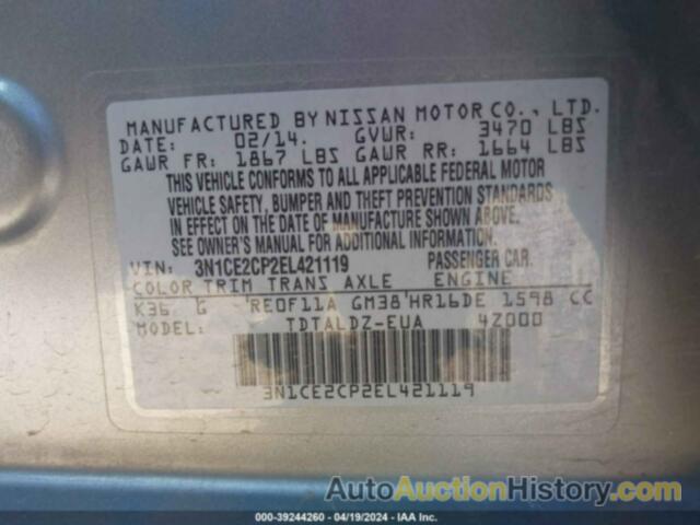 NISSAN VERSA NOTE S (SR)/S PLUS/SV, 3N1CE2CP2EL421119