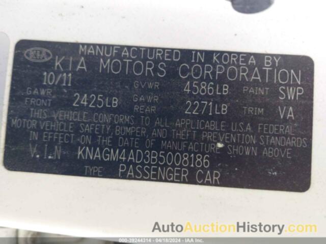 KIA OPTIMA HYBRID EX, KNAGM4AD3B5008186