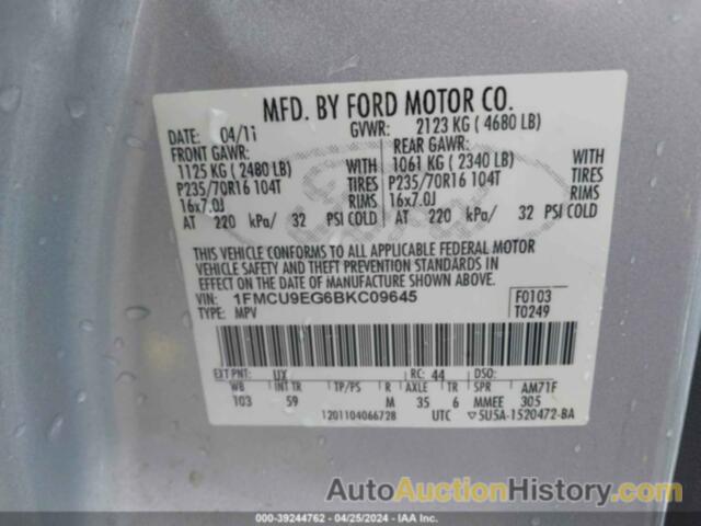 FORD ESCAPE LIMITED, 1FMCU9EG6BKC09645