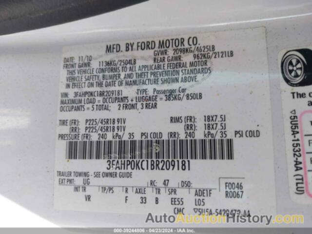 FORD FUSION SPORT, 3FAHP0KC1BR209181