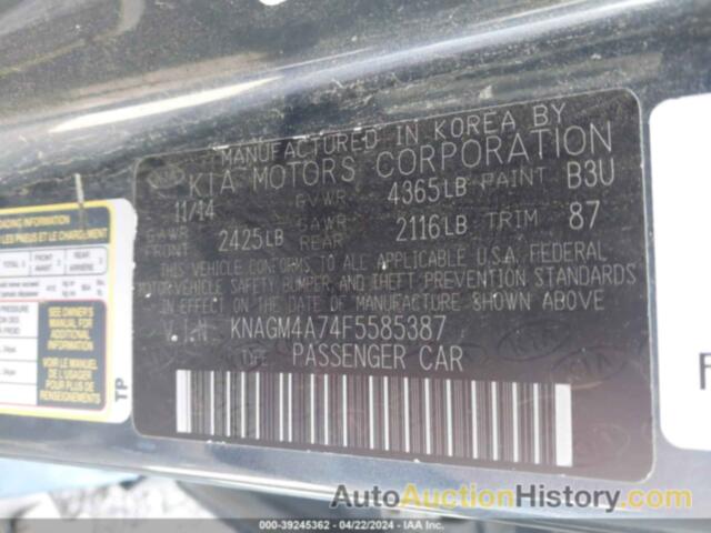 KIA OPTIMA LX, KNAGM4A74F5585387