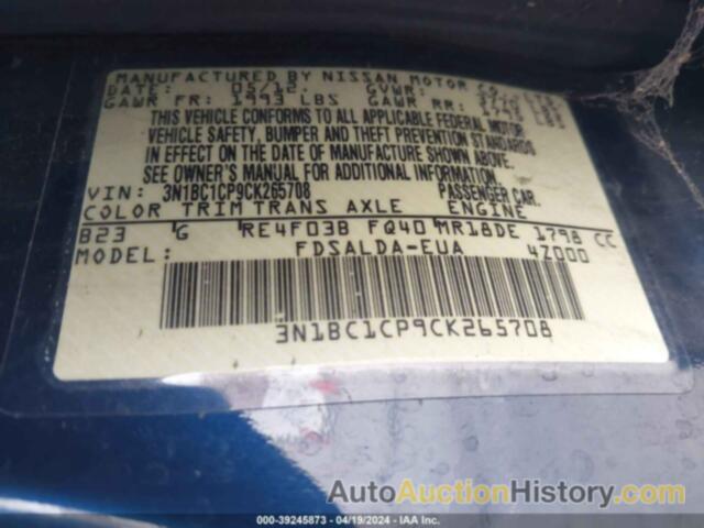 NISSAN VERSA 1.8 S, 3N1BC1CP9CK265708