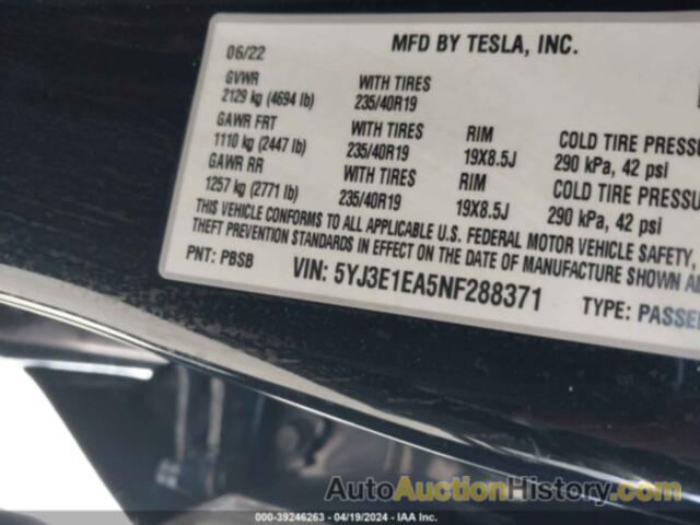 TESLA MODEL 3 REAR-WHEEL DRIVE, 5YJ3E1EA5NF288371