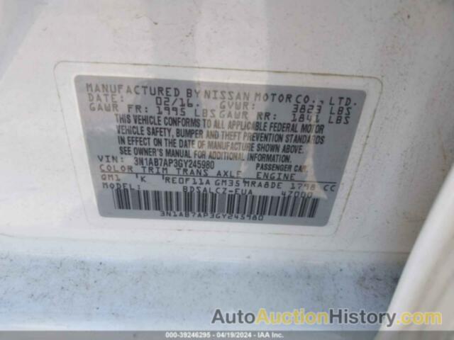 NISSAN SENTRA S/SV/SR/SL, 3N1AB7AP3GY245980