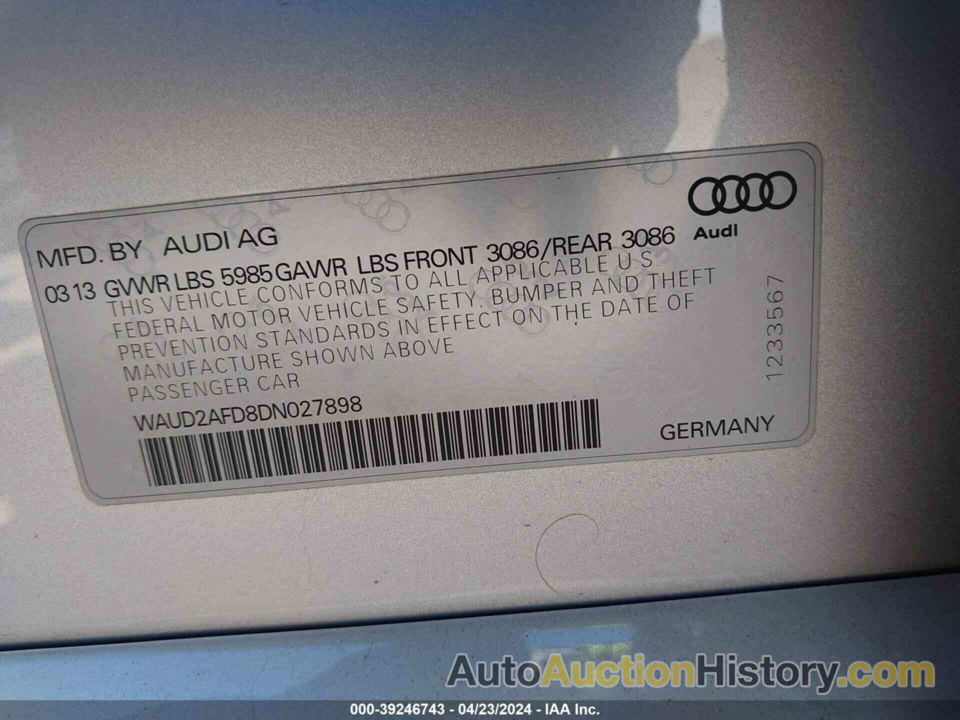 AUDI S8 4.0T, WAUD2AFD8DN027898