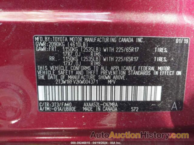 TOYOTA RAV4 XLE, 2T3W1RFV2KW004371