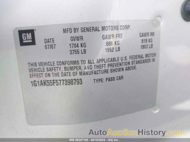 CHEVROLET COBALT LS, 1G1AK55F577398793