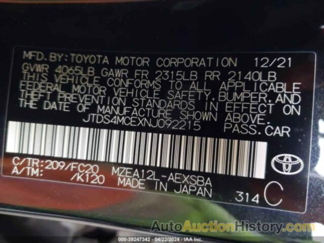 TOYOTA COROLLA SE, JTDS4MCEXNJ092215