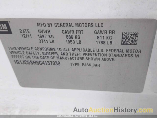 CHEVROLET SONIC 2LT, 1G1JC5SH6C4137039