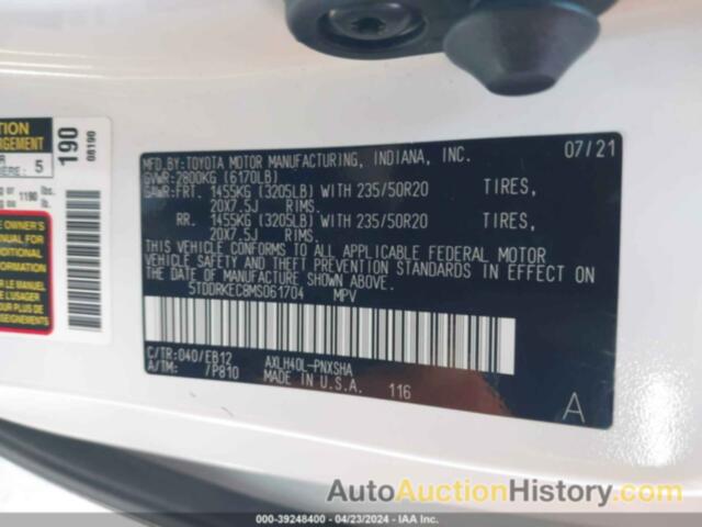 TOYOTA SIENNA XSE, 5TDDRKEC8MS061704