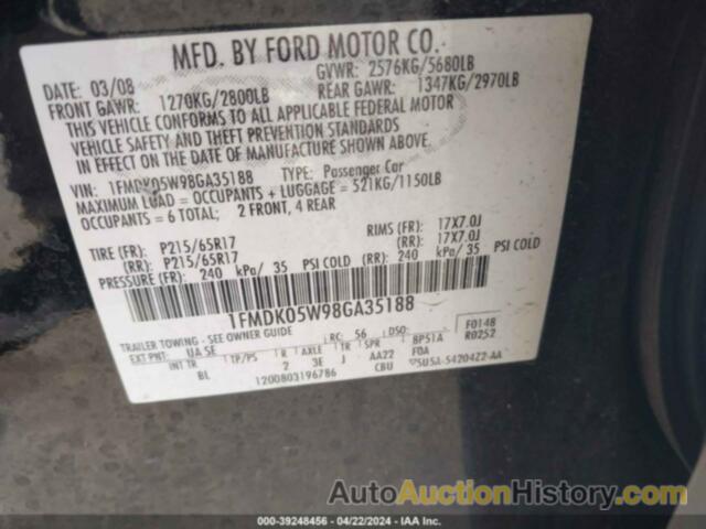 FORD TAURUS X SEL, 1FMDK05W98GA35188