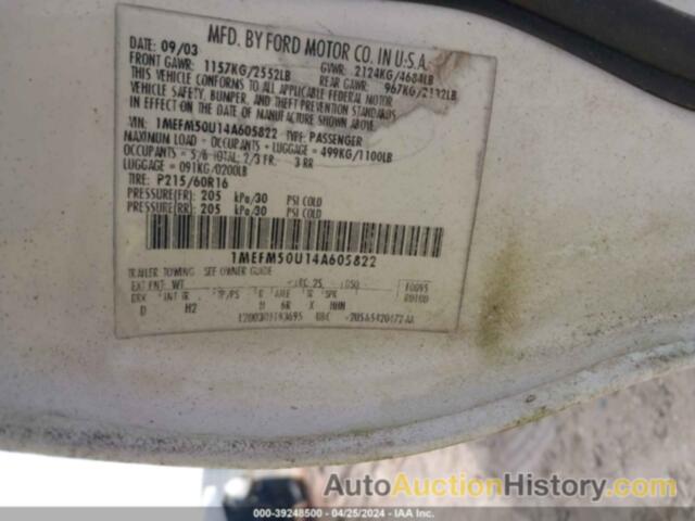 MERCURY SABLE GS, 1MEFM50U14A605822