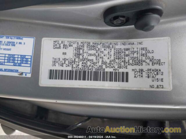 TOYOTA SIENNA XLE, 5TDZA22C84S160850