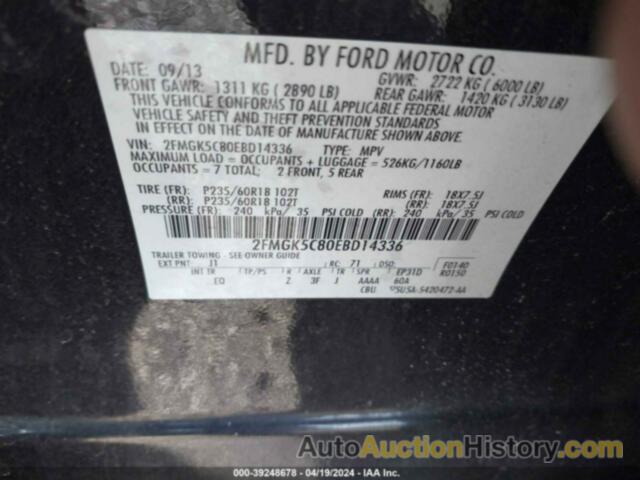 FORD FLEX SEL, 2FMGK5C80EBD14336