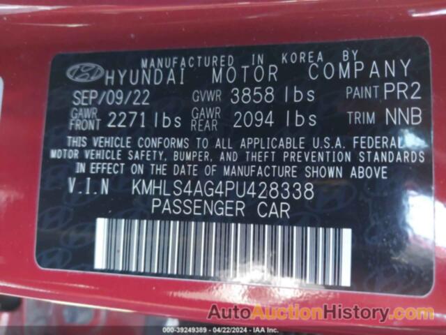 HYUNDAI ELANTRA SEL, KMHLS4AG4PU428338